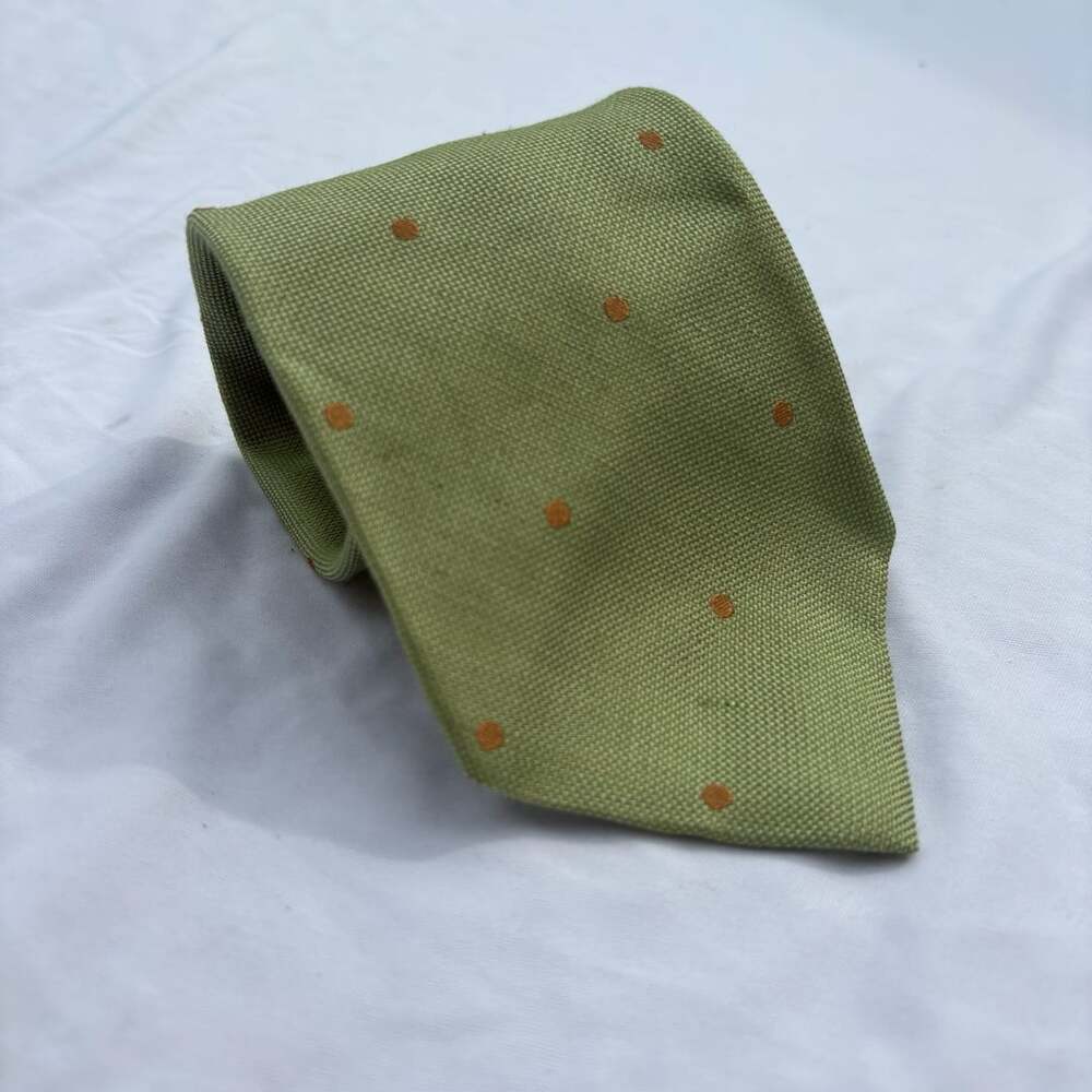 Brooks Brothers Makers Olive Green Polka Dot Silk and Linen Tie